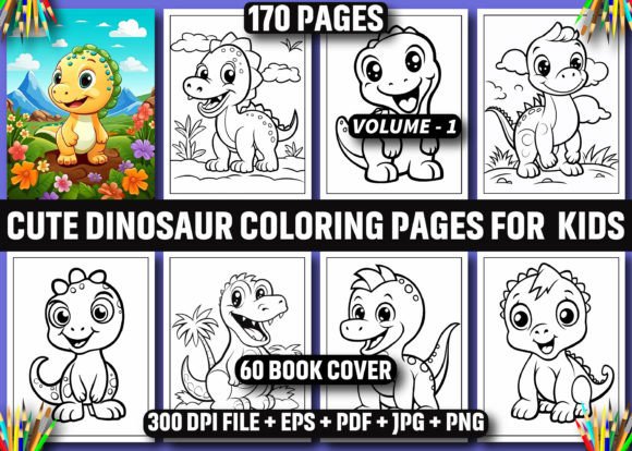 170 Cute Dinosaur Coloring Pages - KDP