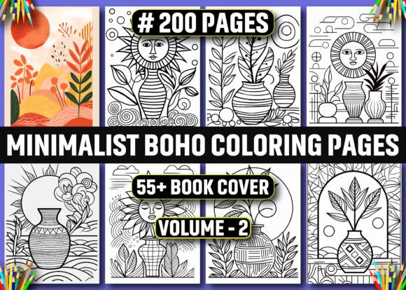 200 Minimalist Boho Coloring Pages - KDP