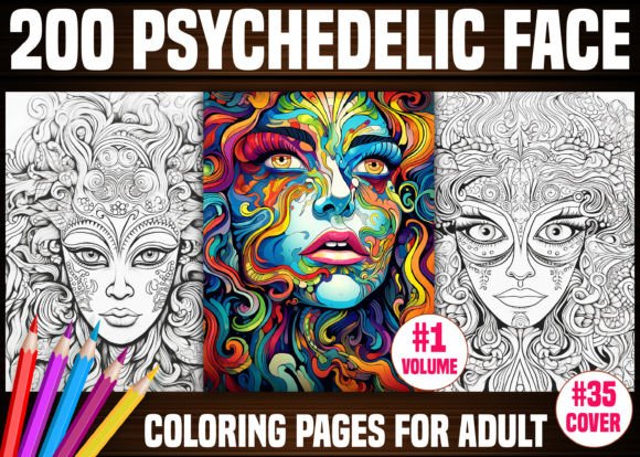 200 Psychedelic Face Coloring Pages KDP