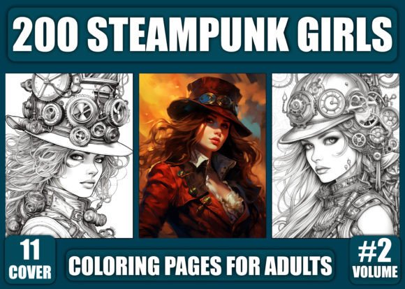 200 Steampunk Girls Coloring Pages - KDP