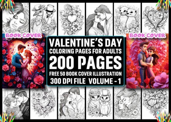 200 Valentine’s Day Coloring Pages – KDP