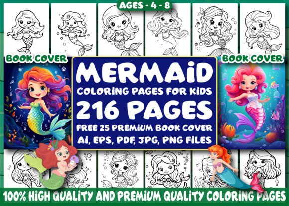 216 Mermaid Coloring Pages for Kids – A Complete KDP & POD Ready Bundle for Creators