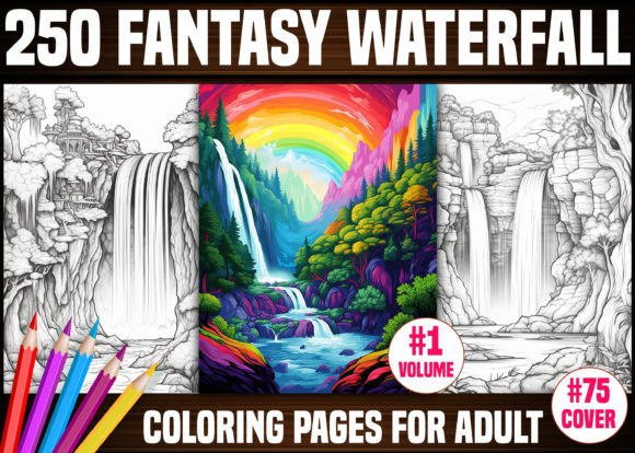 250 Fantasy Waterfall Coloring Pages KDP
