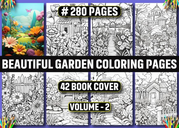 280 Beautiful Garden Coloring Pages KDP