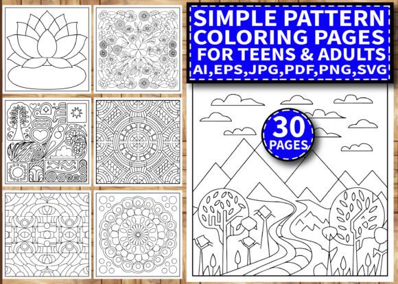 30 Simple Pattern Coloring Pages for KDP