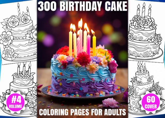300 Birthday Cake Coloring Pages - KDP