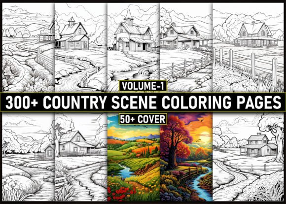 300 Country Scene Coloring Pages for KDP
