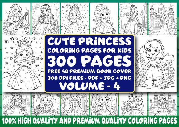 300 Cute Princess Coloring Pages - KDP