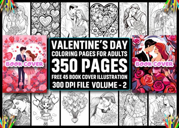 350 Valentine’s Day Coloring Pages – KDP