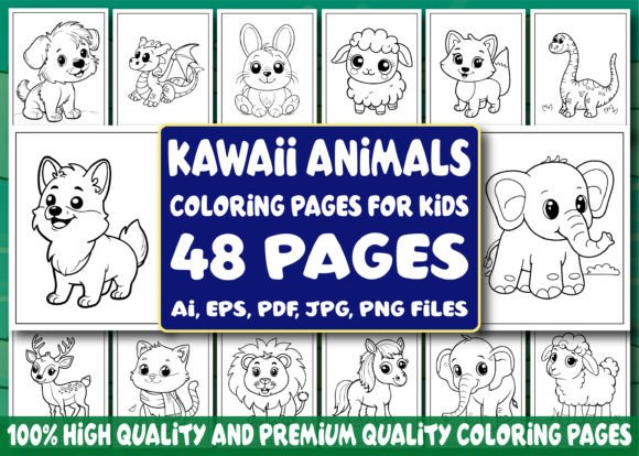 48 Kawaii Animals Coloring Pages KDP