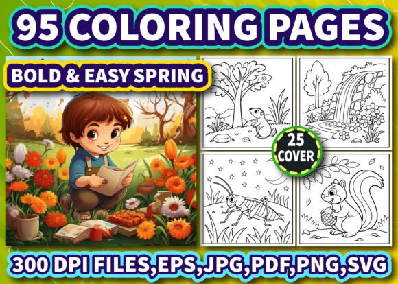 95 Bold Easy Spring Coloring Pages KDP
