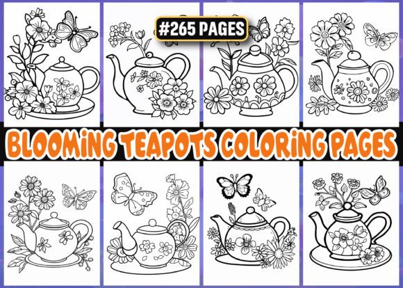 Blooming Teapots Coloring Book Pages-KDP