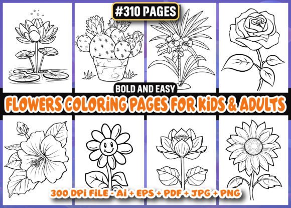 Bold and Easy Flower Coloring Pages KDP