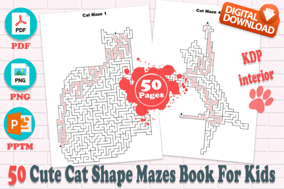 Cat Shape Mazes Puzzle Book for Kids KDP