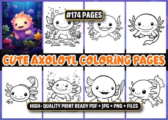 Cute Axolotl Coloring Pages for Kids KDP