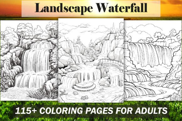Landscape Waterfall Coloring Pages - KDP