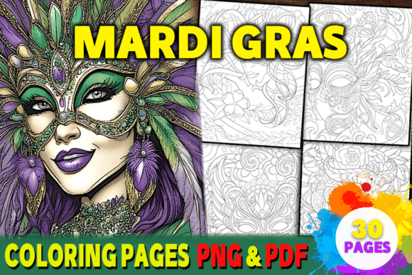 Mardi Gras Mask Coloring Art Pages KDP